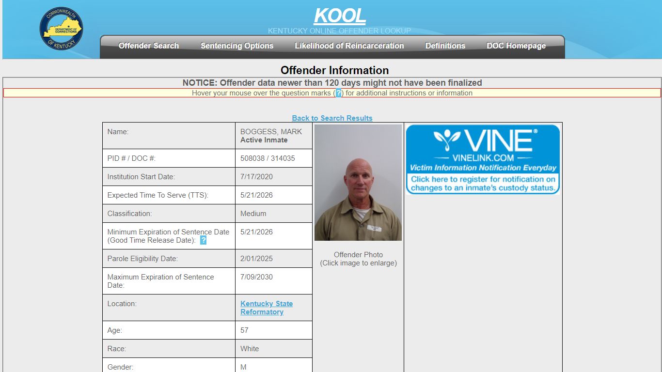 Offender Information - Kentucky Department of Corrections - Offender ...